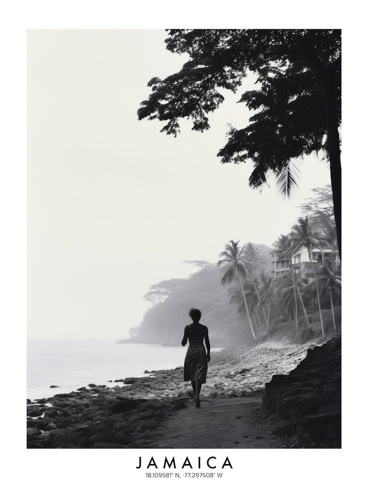 Poster Of Jamaica, Black And White Analogue Photograph 4