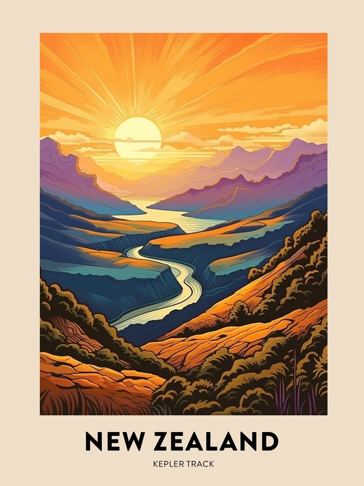 Kepler Track New Zealand 2 Vintage Hiking Travel Poster