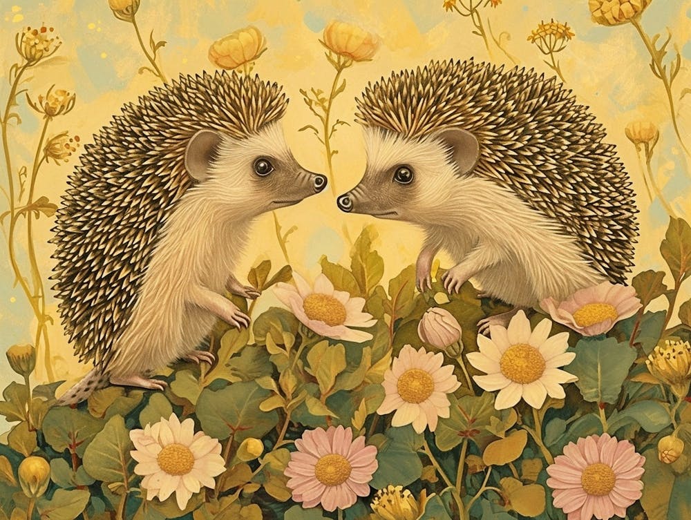 Floral Animal Illustration Hedgehog 4
