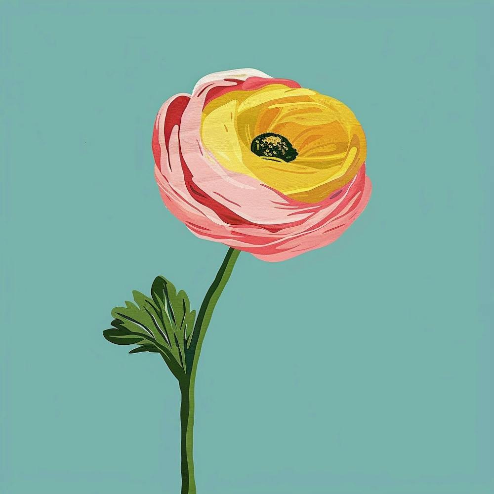 Ranunculus 2 Square Flower Illustration