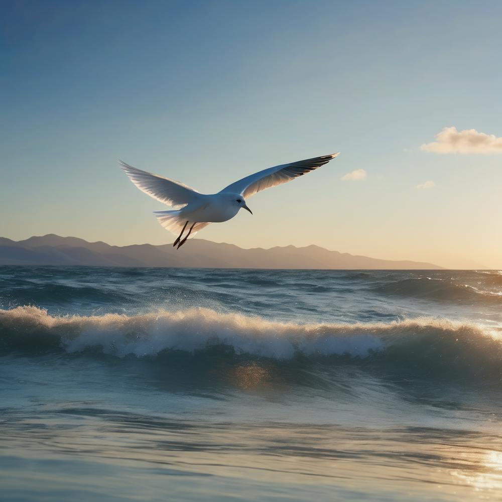A White Bird Flying By Ocean
