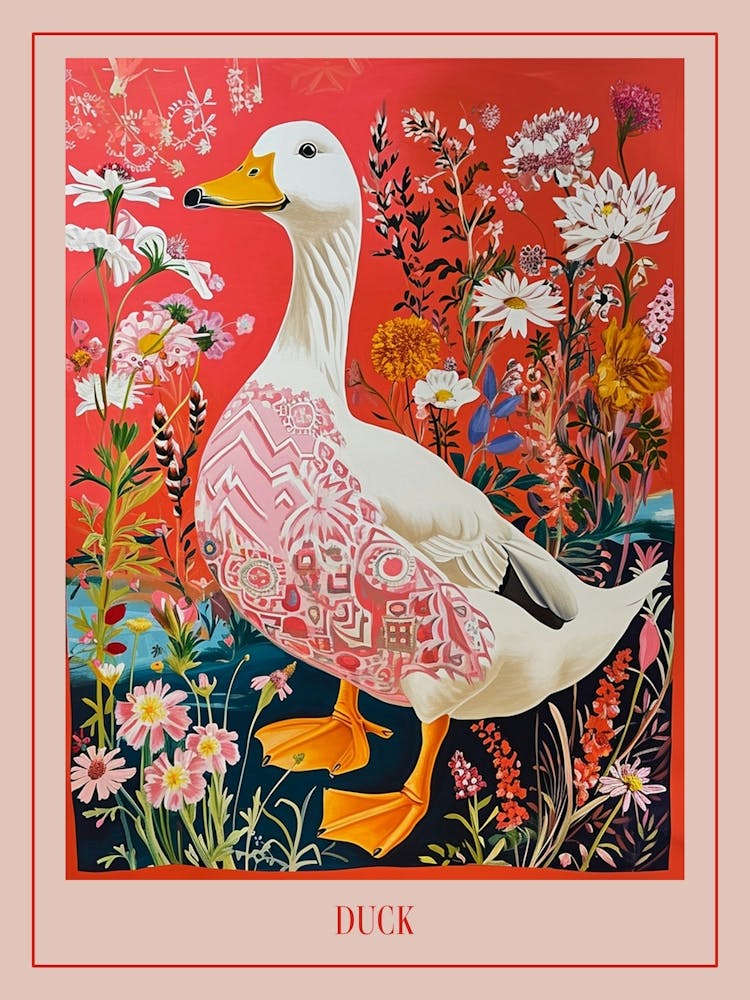 Floral Animal Painting Duck 2 Poster