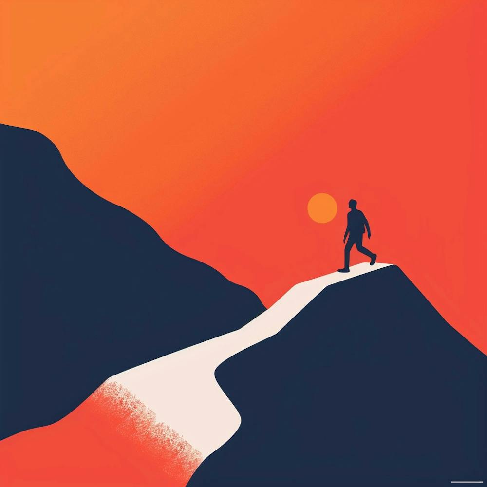 Man Walking Up A Mountain