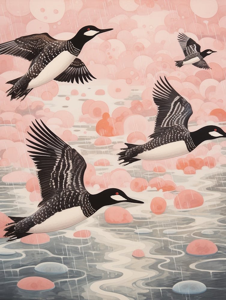 Vintage Japanese Inspired Bird Print Common Loon 3