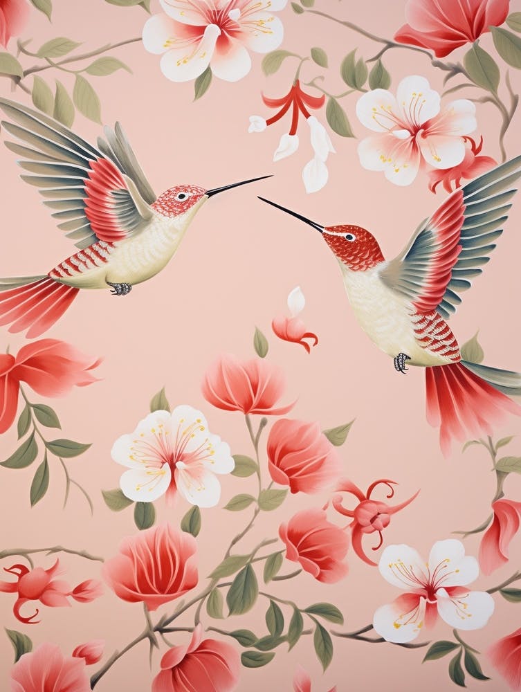 Vintage Japanese Inspired Bird Print Hummingbird 3