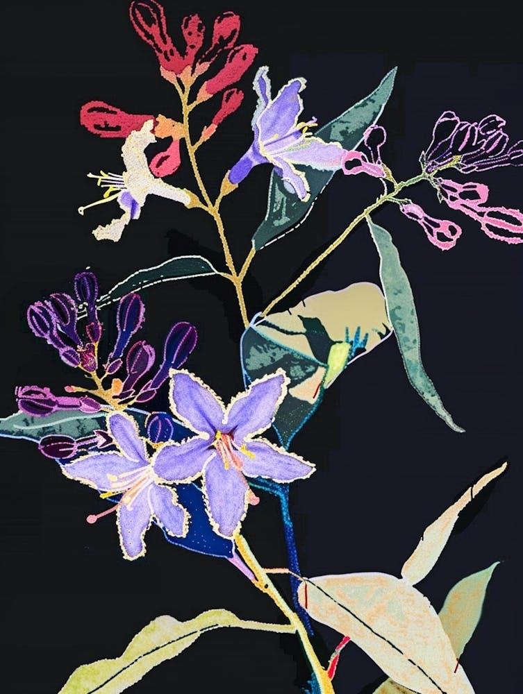 Neon Flowers On Black Lilac 2