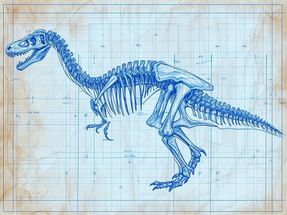 Edmontosaurus Skeleton Hand Drawn Blueprint 1