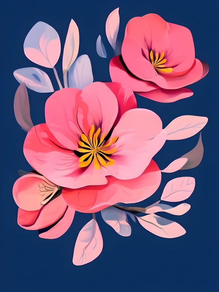 Pink Flowers On A Blue Background