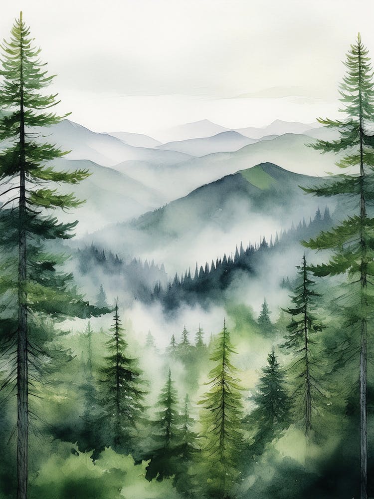 Appalachian Mountains Misty Pine Trees Art Painting, Vintage Landscape, Vintage Landscape, Country Field Wall Art, Botanical Art Poster, Appalachian Mountains Forest Prints Pine Trees.01 (26) 1