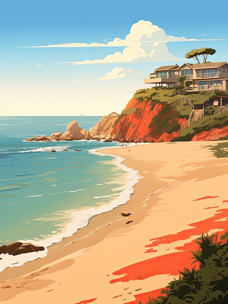 Malibu Beach California, Usa, Flat Illustration 4