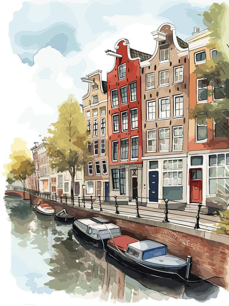 Canal Belt Amsterdam Neighborhood Watercolour 3