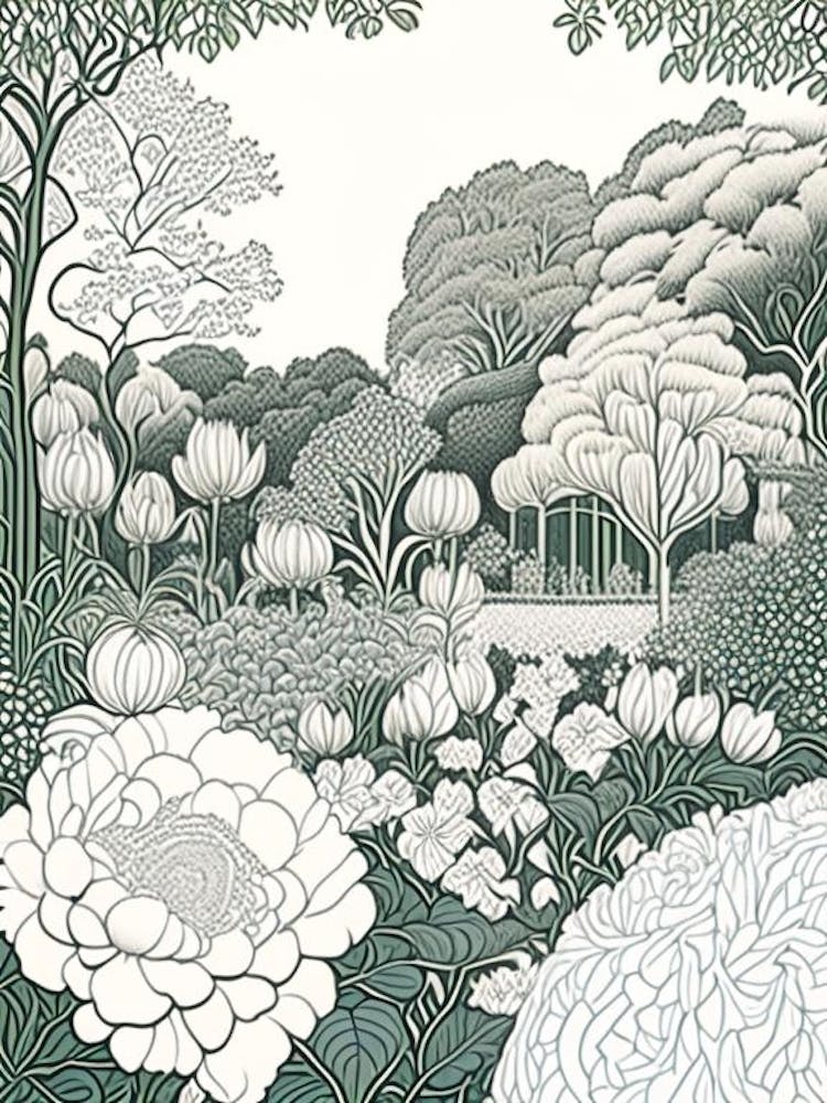 Parks And Public Gardens With Peonies 2 Drawing