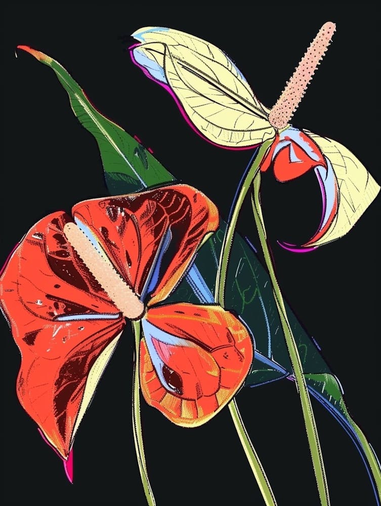 Neon Flowers On Black Flamingo Flower 1
