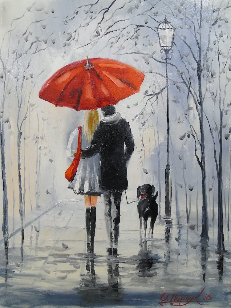 A romantic walk with a dog