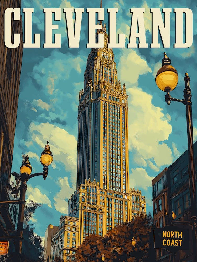 Travel Poster Of Hancock Tower In Cleveland Small