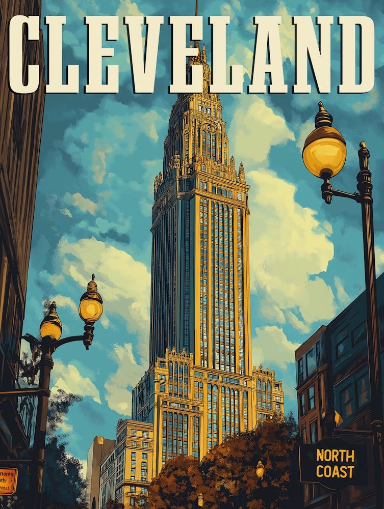 Travel Poster Of Hancock Tower In Cleveland Small