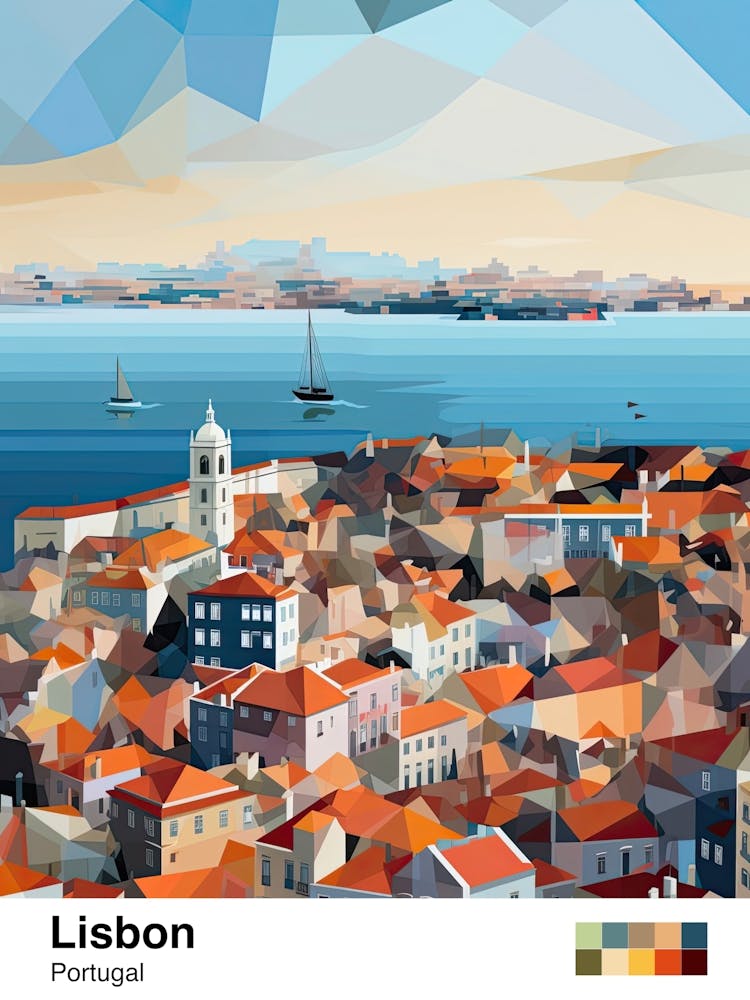 Lisbon, Portugal, Geometric Illustration 2 Poster