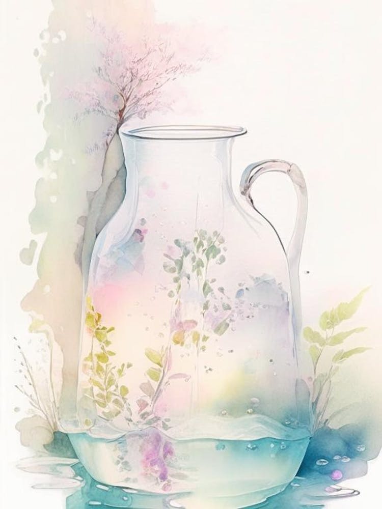 Water In Glass Jug Waterscape Gouache 1