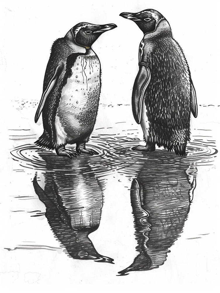 King Penguin Admiring Their Reflections 3