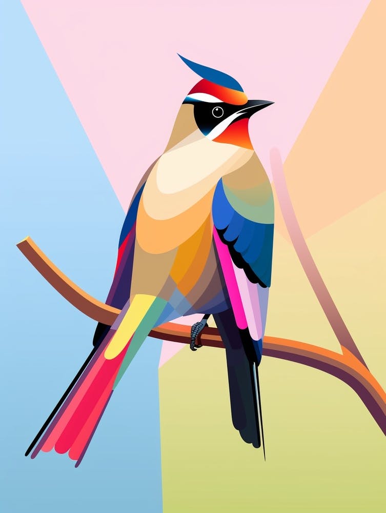 Colourful Geometric Bird Cedar Waxwing 1