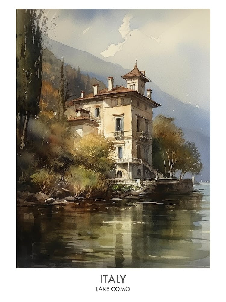 Lake Como, Italy 3 Watercolor Travel Poster