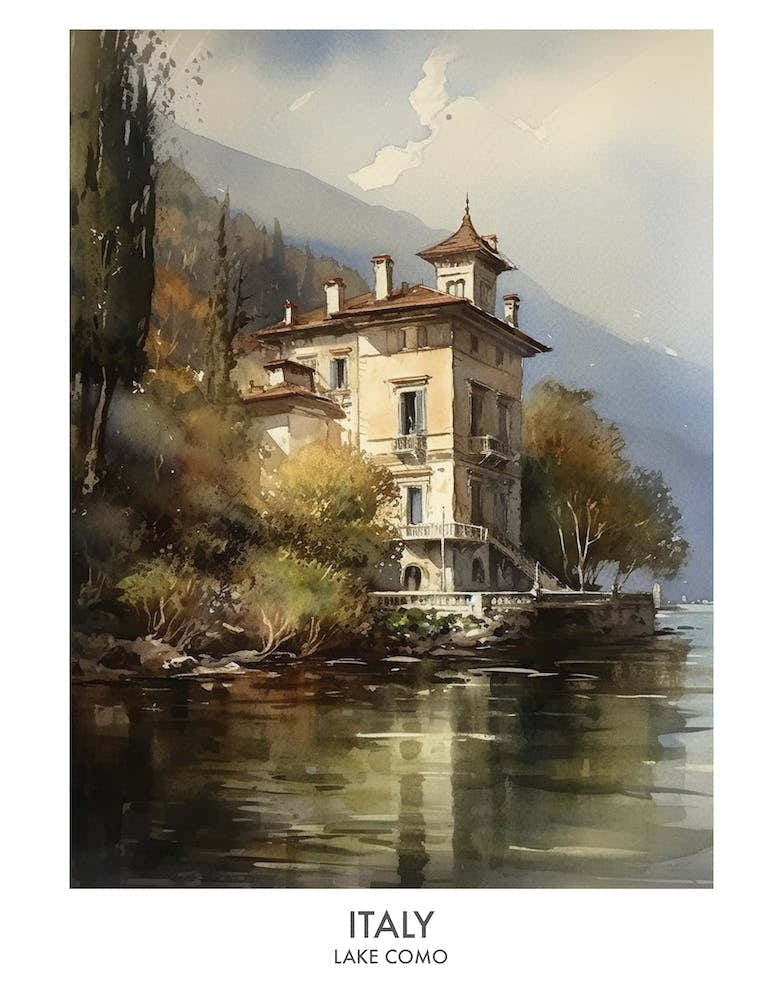 Lake Como, Italy 3 Watercolor Travel Poster