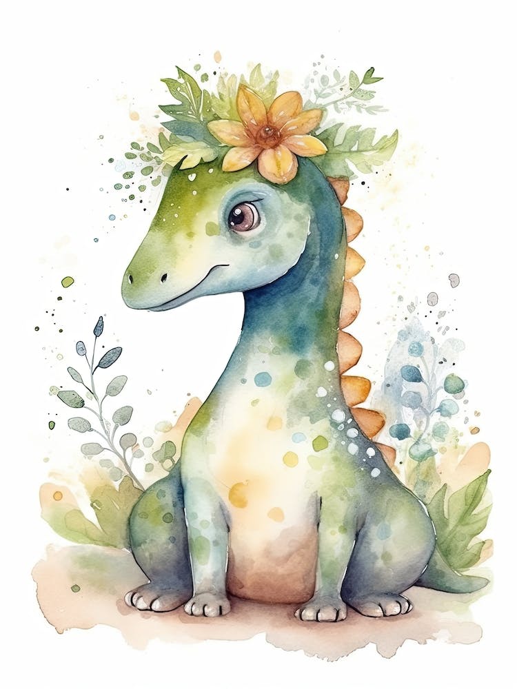Corythosaurus Cute Dinosaur Watercolour 3