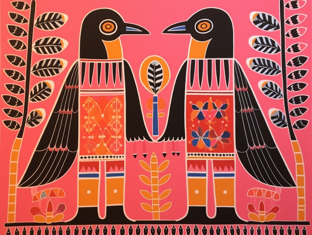 Woodpecker 2 Folk Style Animal Illustration