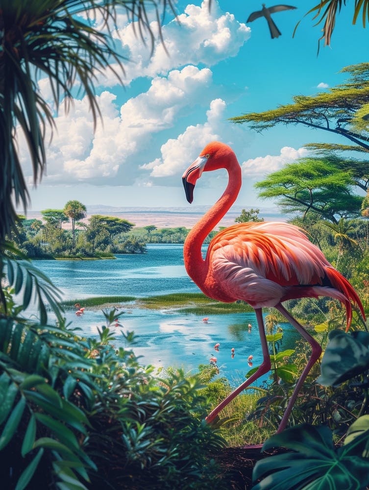 Greater Flamingo Lake Bogoria Baringo Kenya Tropical Illustration 1