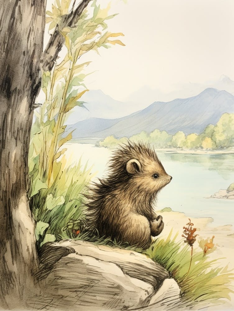 Storybook Animal Watercolour Porcupine 1
