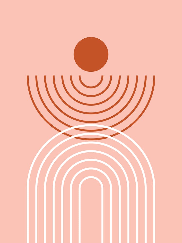 Midcentury Modern Regenbogenbogen Sonne Abstrakt A6 In Rost Roségold 01
