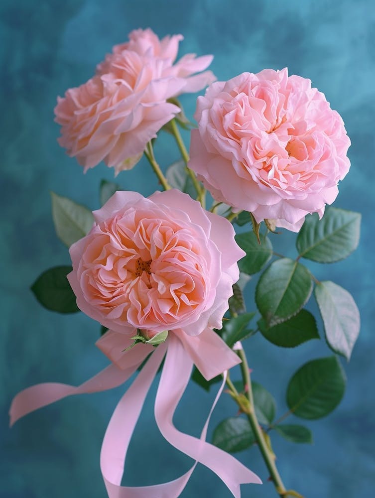 Peinture Roses Anglaises Rose Avec Un Ruban 3