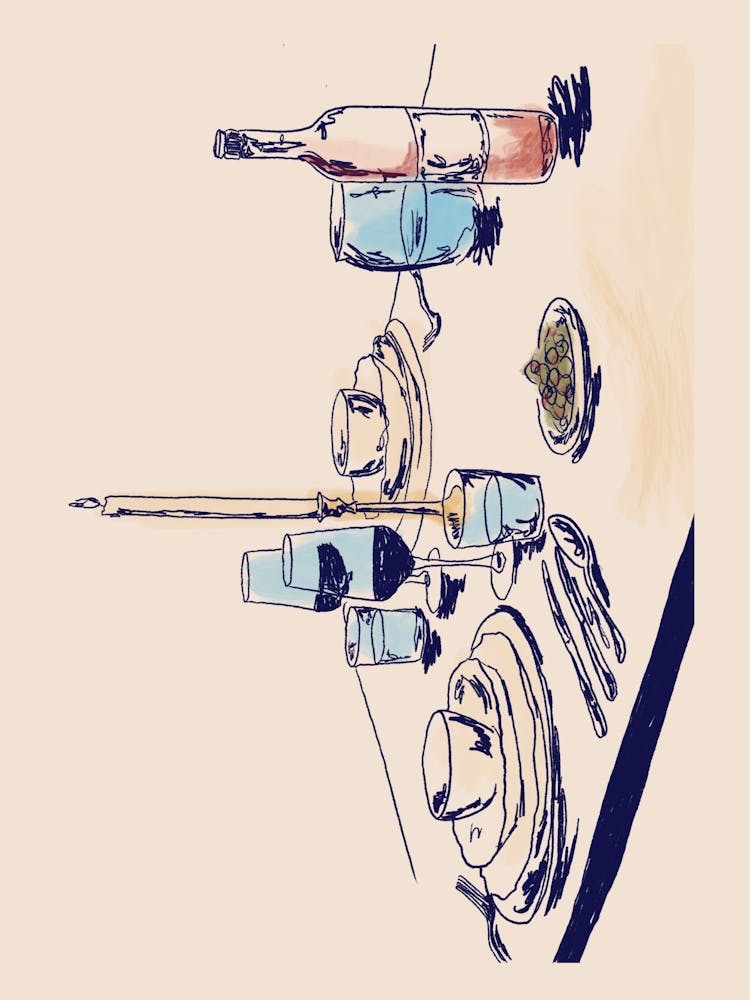 Table top, wine and olives