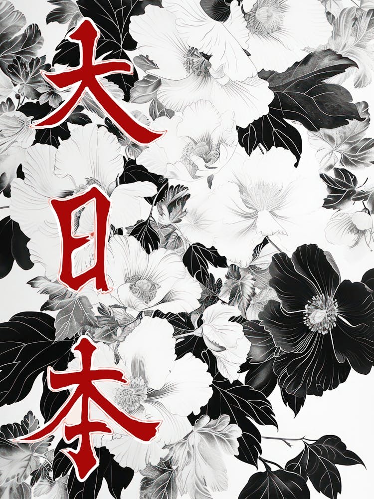 Great Japan Hokusai  Poster Monochrome Flowers 5