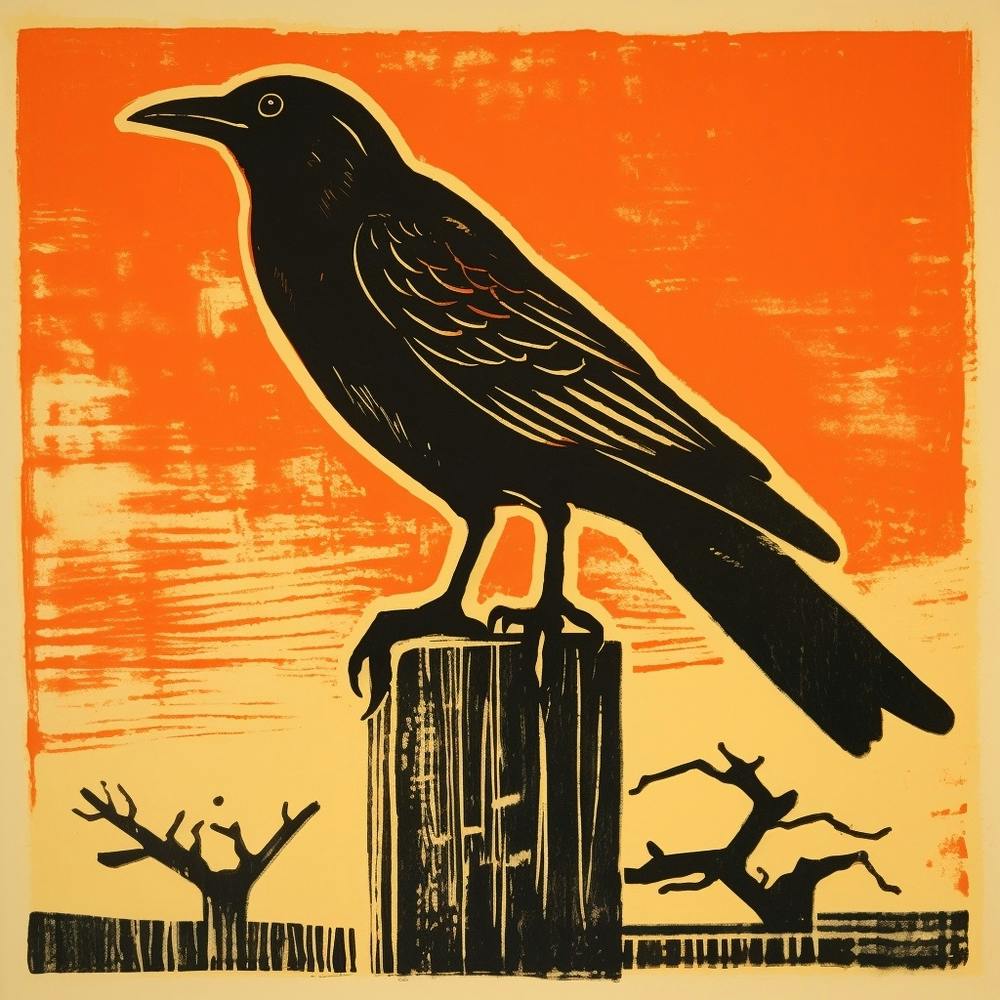 Retro Bird Lithograph Crow 2