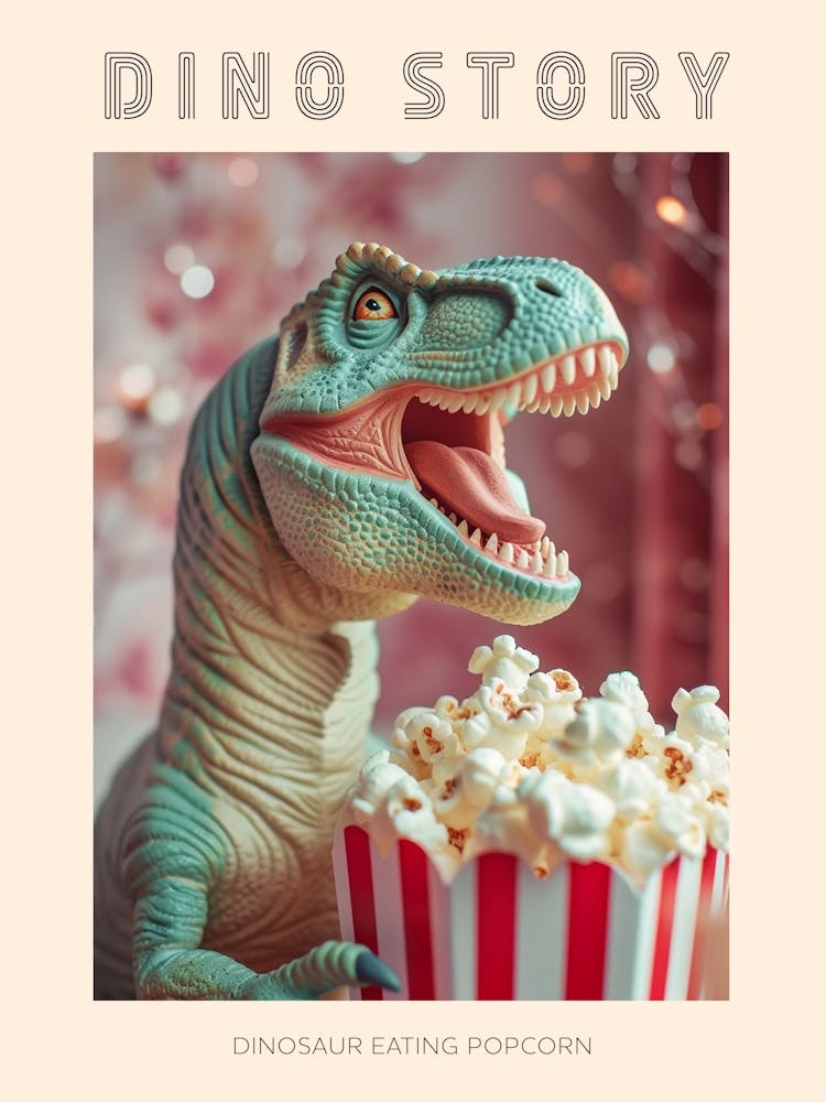 Pastel Toy Dinosaur Eating Popcorn 4 Poster