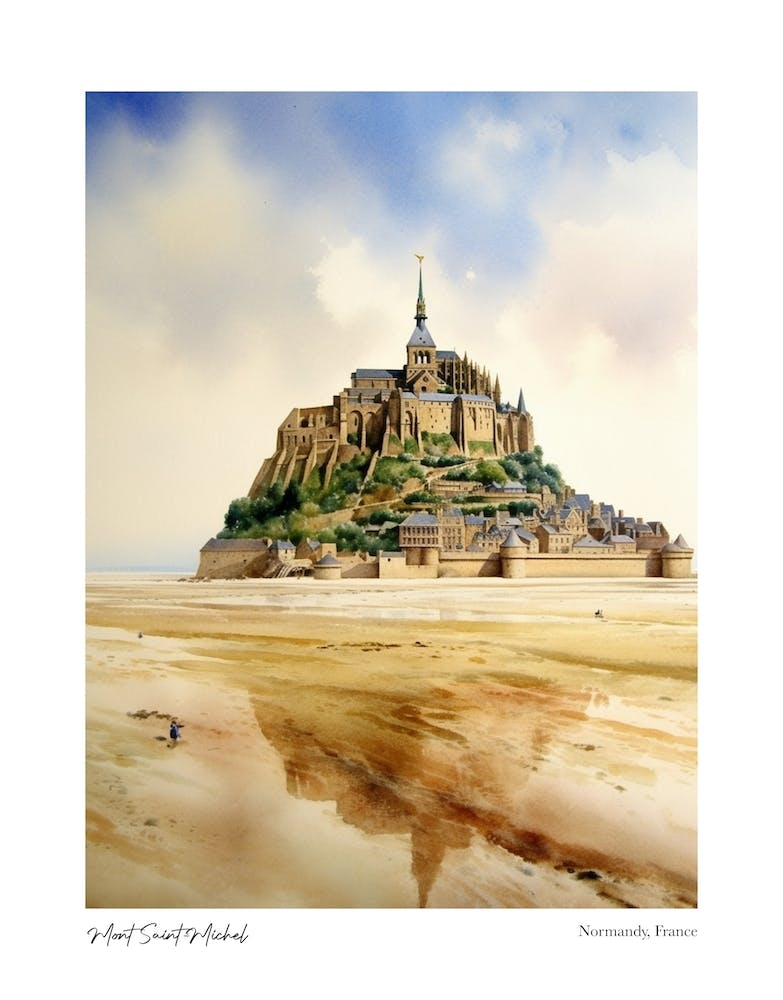 Mont Saint Michel 2 Watercolour Travel Poster