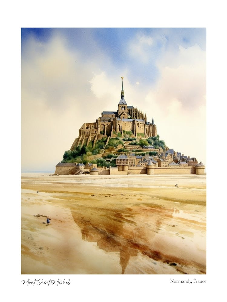 Mont Saint Michel 2 Watercolour Travel Poster