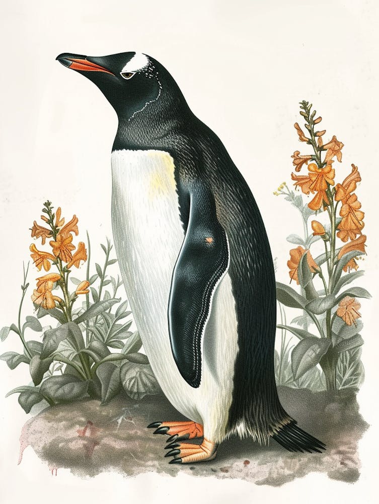 Adlie Penguin Laurie Island Vintage Botanical Painting 4