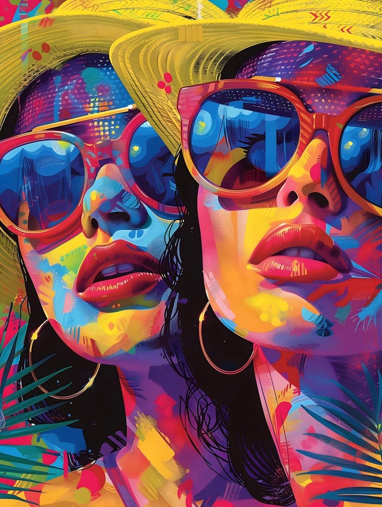 Two Women In Sunglasses, Vibrant, Bold Colors, Pop Art