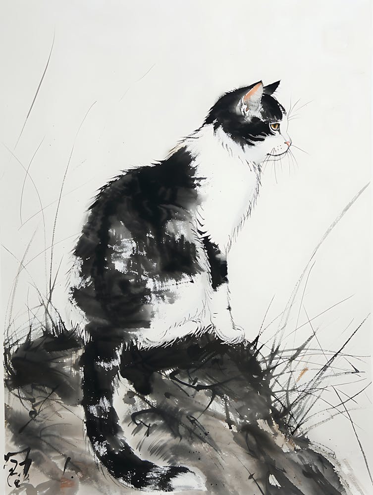 Cat Sitting On A Rock
