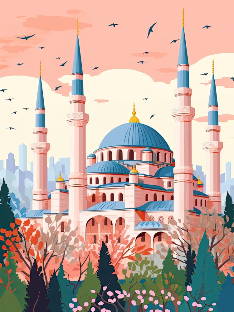 The Blue Mosque   Istanbul, Turkey   Cute Botanical Illustration Travel 0