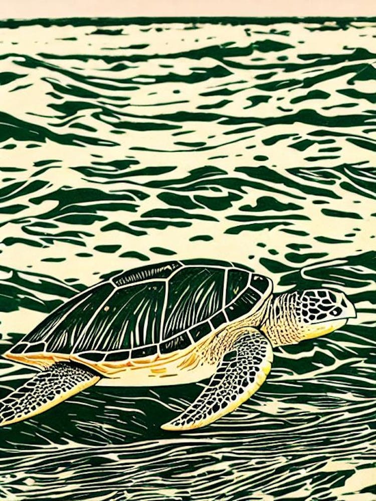 Green Turtle Linocut
