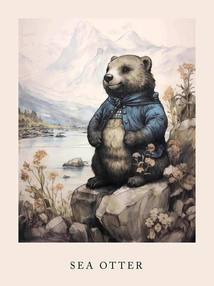 Beatrix Potter Inspired  Animal Watercolour Sea Otter 2