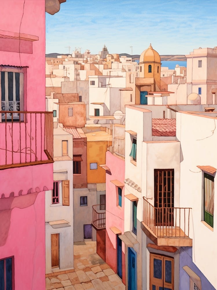 Tangier Morocco 6 Vintage Pink Travel Illustration