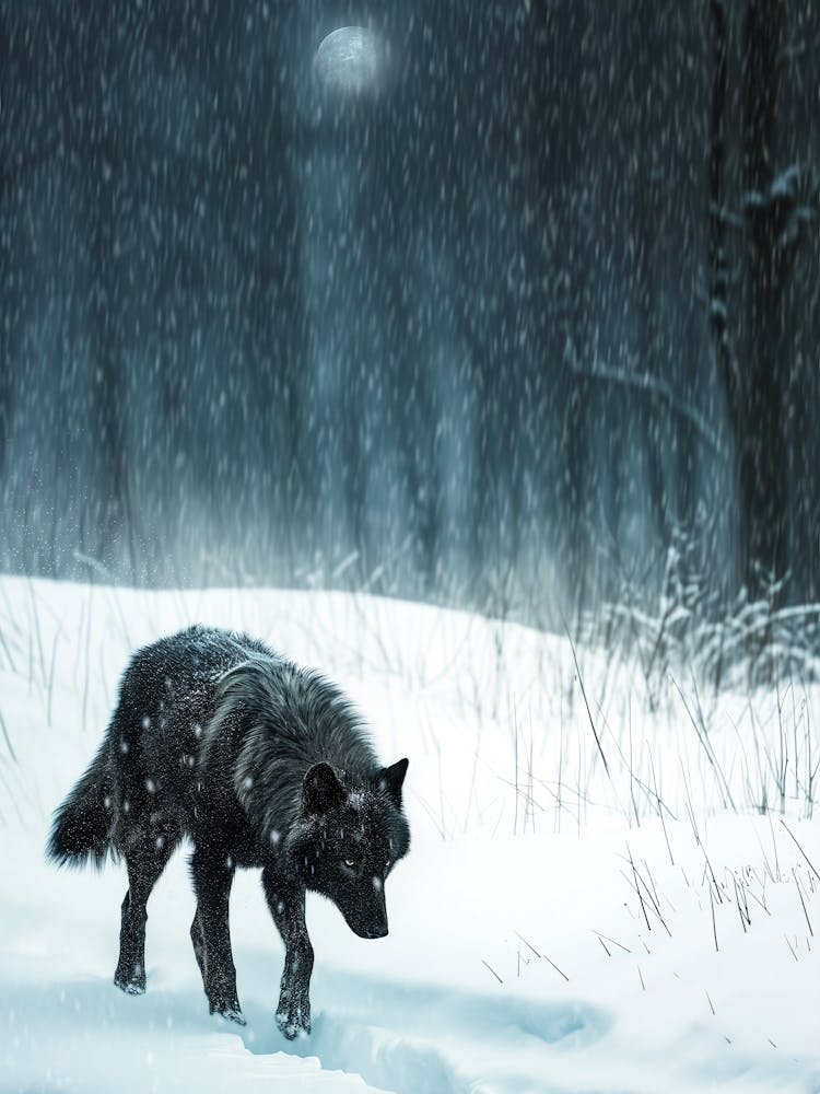 black Wolf In The Snow 1
