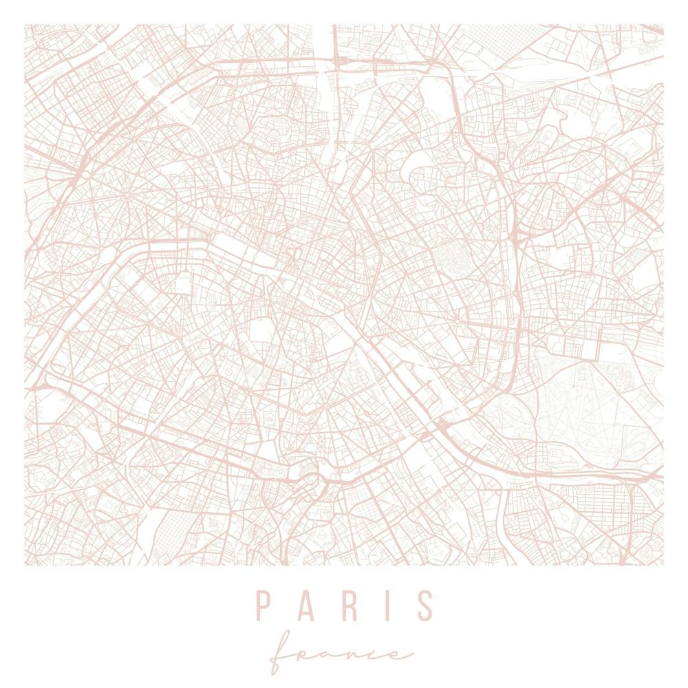 Paris France Light Pink Minimal Street Map Square