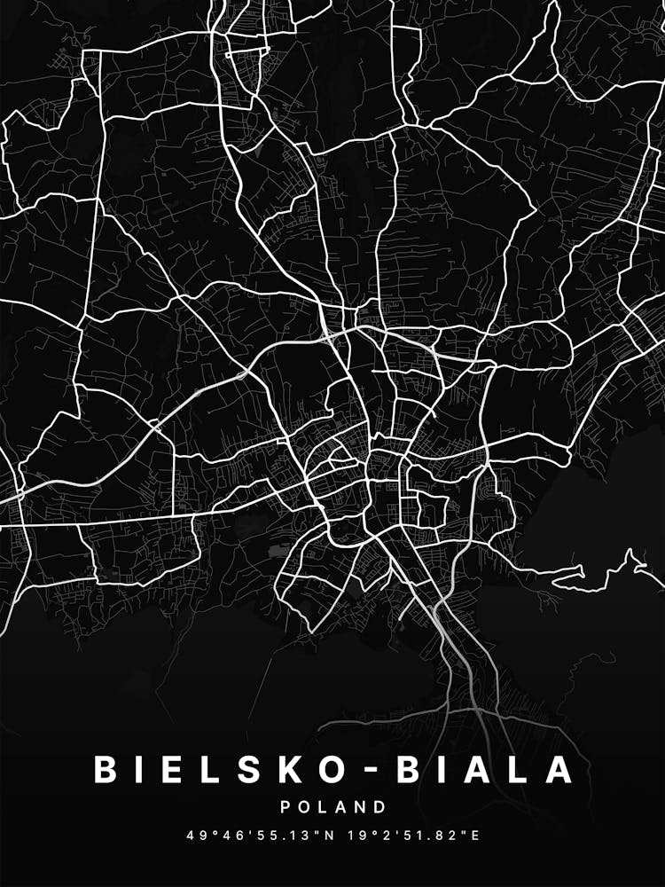 Bielsko Biala Poland Black Map 1