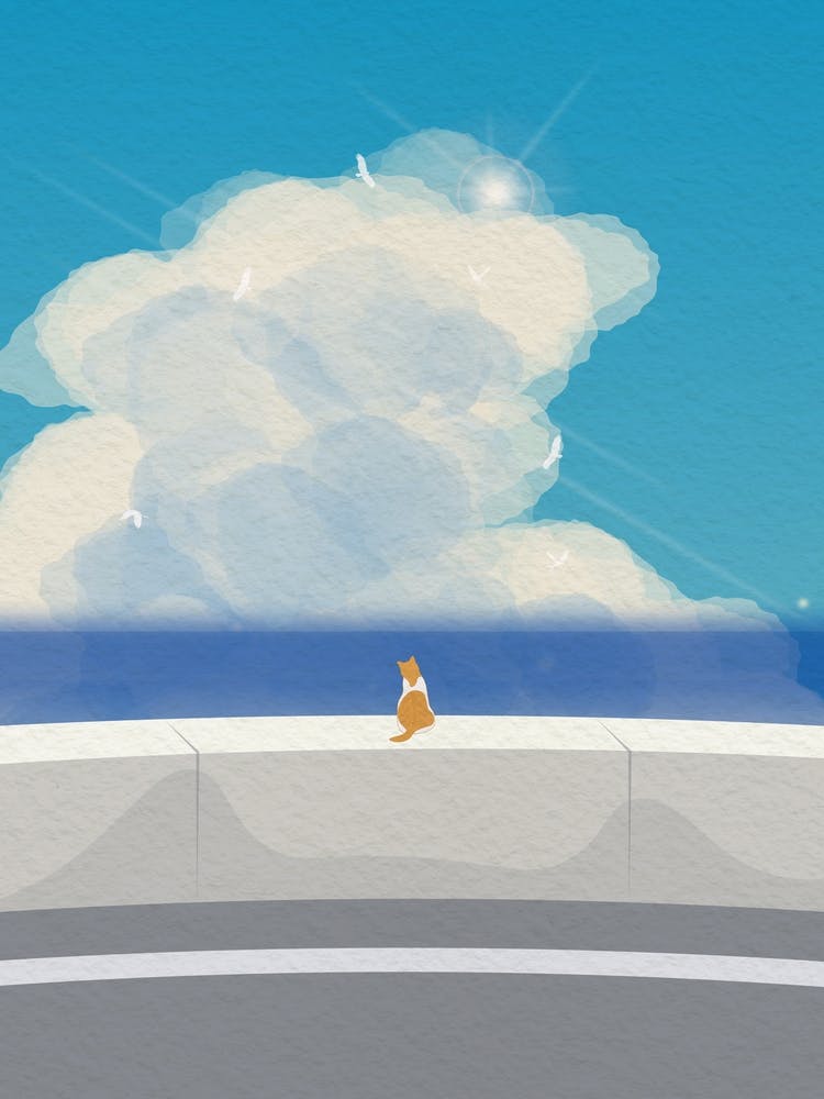 Minimal art illustration landscape Cat On The Wall