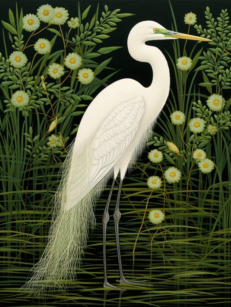 Peinture d'oiseau inspirée d'Ohara Koson Aigrette 1